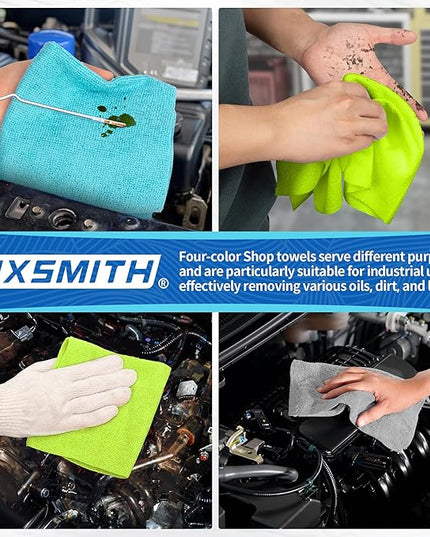 FIXSMITH Shop Towels, Microfiber Cleaning Cloth Bulk, 200 Pack Microfiber Towels for Cars, All-Purpose Absorbent Cleaning Rags, Dust Cloth for Automotive, Mechanic, Garage, Bar, 11.5 x 11.5 inch