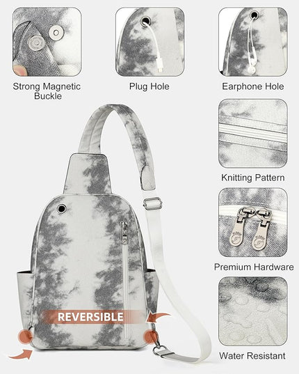 FADEON Large Sling Bag for Women, Leather Crossbody Purse Designer Anti Theft Sling Backpack, RFID Fanny Packs for Travel