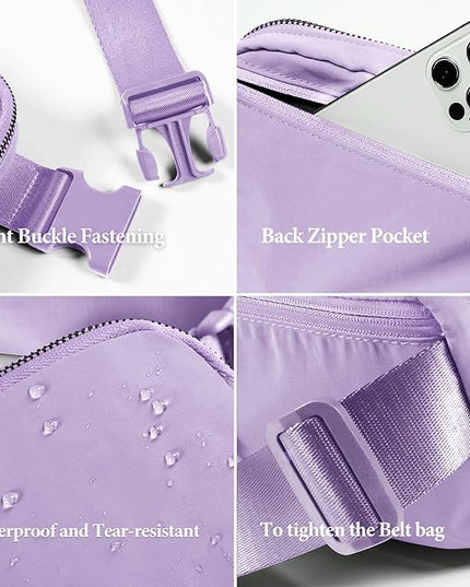 YOSHUYUKI Cross Body Fanny Packs for Women Fashion Waist Bag Pouch Nylon Small Travel Crossbody Bags Mini Purse Everywhere Belt Bag Bum Bag Adjustable Strap for Workout Running Hiking Lavender Fog