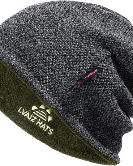 Lvaiz Mens Winter Beanie Hat Warm Fleece Lined Skull Cap for Men Reversible Women Windproof Watch Hat Knit Warm Unisex Beanie