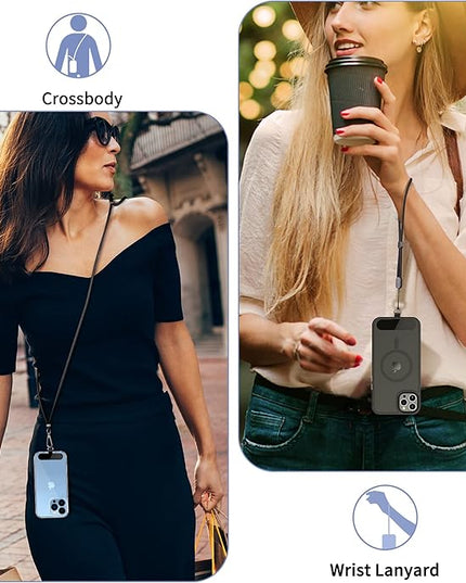 CACOE Cell Phone Lanyard 2 Pcs-1 Pcs Adjustable Neck Strap,1 Pcs Wrist Strap, 2 Pcs Pads, Universal Crossbody, Multifuctional Compatible with Most Smartphones(Black)