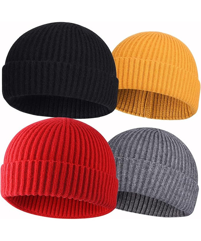 ROYBENS 4 Pack Wool Fisherman Beanies for Men, Knit Short Watch Cap Winter Warm Hats