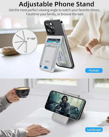 For Magsafe Wallet Stand, Strongest Magnetic Wallet for iPhone 17/16/15/14/13/12 Series, Magnetic Card Holder with 4 Card Slots, ID Window,10 Cards Holder, Vegan Leather, RFID Blocking, Gray