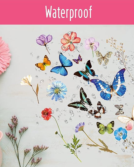 370+ PCS PVC Flower & Butterfly Stickers, Self-Adhesive Nature Floral Stickers for Scrapbook, Laptop, Journal, DIY Project, Spring Themed Party Decors
