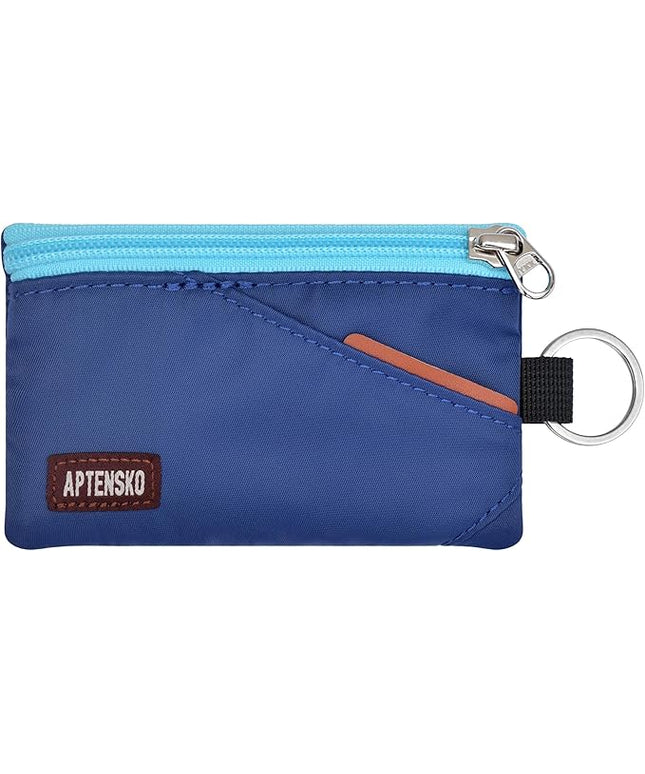 RFID Travel Wallet with Adjustable Lanyard-Zipper Small Wallet with ID Card Holder, Keychain for women&men-Minimalist Slim Waterproof Nylon case for ID, Cash, Key (Navy Blue)