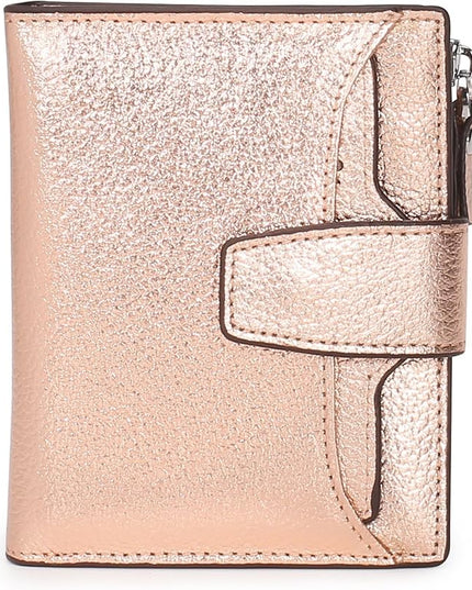 AINIMOER Women's RFID Blocking Leather Small Compact Bi-fold Zipper Pocket Wallet Card Case Purse with id Window