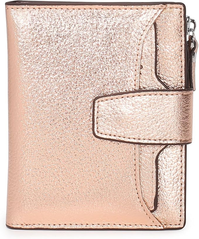 AINIMOER Women's RFID Blocking Leather Small Compact Bi-fold Zipper Pocket Wallet Card Case Purse with id Window