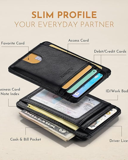 Buffway Slim Minimalist Front Pocket RFID Blocking Leather Wallets for Men and Women - Slate Black | Slim, Minimalist, Front Pocket, RFID Blocking