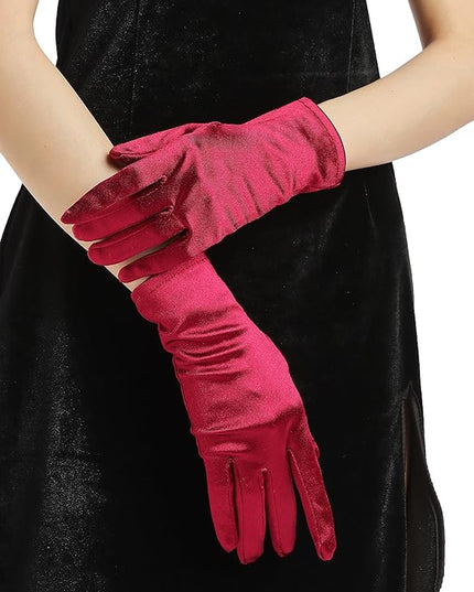 Sahabowi Satin Gloves Formal Bridal Banquet Party Wedding Opera Solid Colorful Mitten For Women