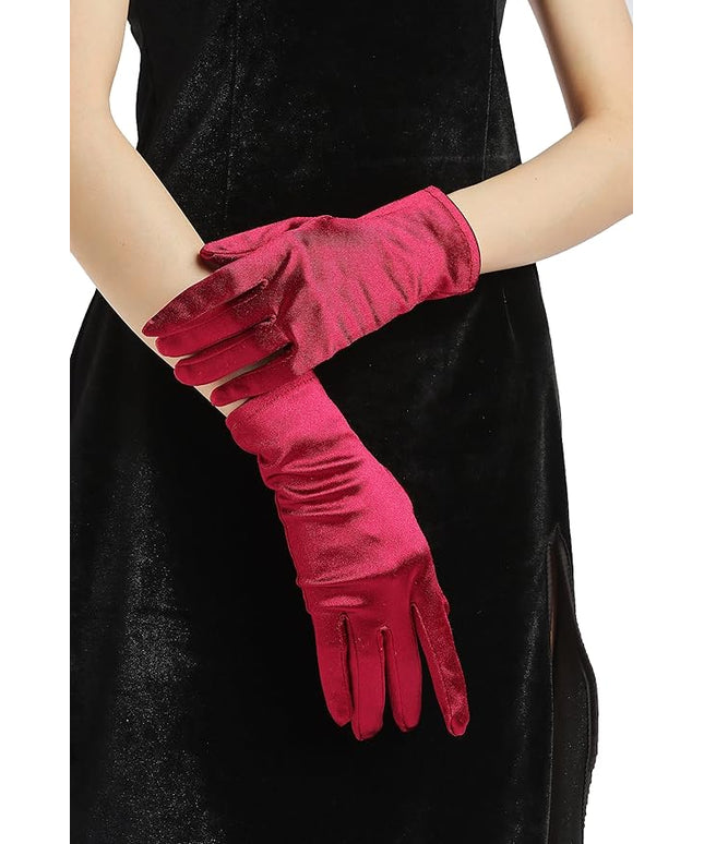 Sahabowi Satin Gloves Formal Bridal Banquet Party Wedding Opera Solid Colorful Mitten For Women