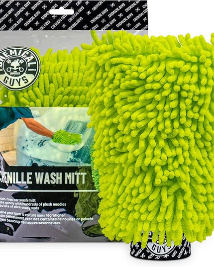 Chemical Guys MIC493 Chenille Premium Scratch-Free Microfiber Wash Mitt, Lime Green, 9.6" x 2.3" x 7" (Pack of 2)