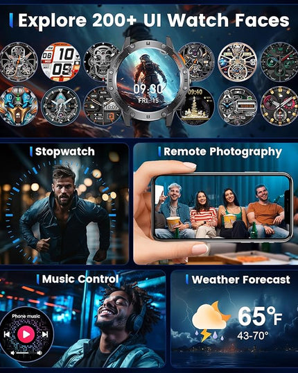 LIGE Military Smart Watches for Men(Answer/Make Calls) with LED Flashlight,530mAh Large Battery,1.43’’ AMOLED Fitness Tracker Heart Rate/SpO2/Sleep Monitor 5ATM Smartwatch for Android iOS,Silicone