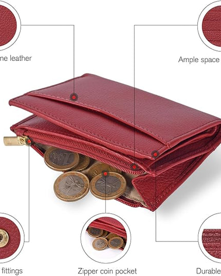 Oak Leathers Leather Wallet For Women - Small RFID Coin Purse Credit Card & ID Holder for Ladies, Gift for Women's, Bifold Wallets (Nappa Red)