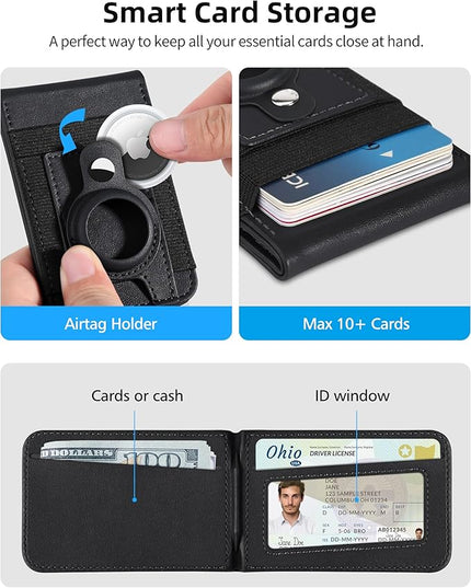 For Magsafe Wallet Stand with Airtag Holder, Strongest Magnetic Wallet for iPhone 17/16/15/14/13/12 Series, ID Window, 4 Card Slots, 10 Cards Holder, Vegan Leather, RFID Blocking, Black