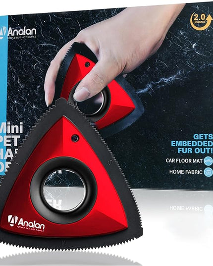 Analan Mini Pet Hair Remover for Car Detailing Supplies, Carpet Dog Hair Remover for Car Interior, Triangle Dog Hair Remover for Auto Detailing, Couch, Furniture, Lint, Carpet (Ruby Red)