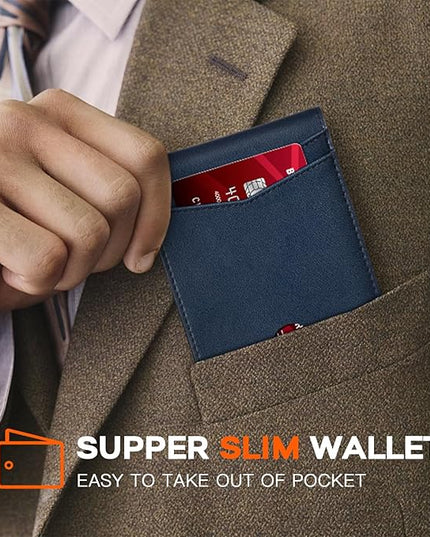 RUNBOX Wallet for Men Slim Leather Bifold RFID Blocking Minimalist Front Pocket Design with Gift Box