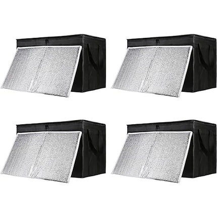 CIVJET Insulated Food Delivery Bag with Hard Bottom, XXX-Large Insulated Reusable Grocery Cooler/Hot Bags, Tote Bag for Shopping/Travel, Black, 4-Pack