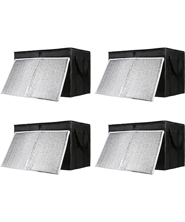 CIVJET Insulated Food Delivery Bag with Hard Bottom, XXX-Large Insulated Reusable Grocery Cooler/Hot Bags, Tote Bag for Shopping/Travel, Black, 4-Pack