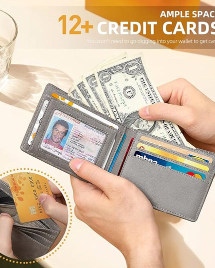 RUNBOX Wallet for Men Slim 11 Credit Card Holder Slots Leather RFID Blocking Small Thin Men's Wallet Bifold Minimalist Front Pocket Large Capacity Gift Box