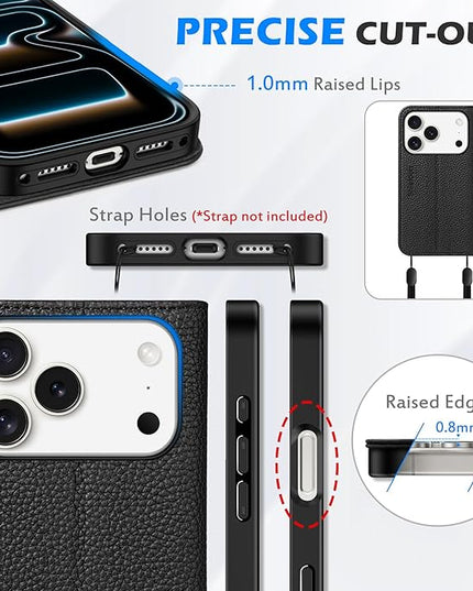 SHIELDON Real Leather Wallet Case for iPhone 17 Pro 6.3 Inch 5G 2025 | Magnetic Cover | RFID Blocking Card Slots | Kickstand | Folio Protective Phone Shell | Women Men | Pebbled Black