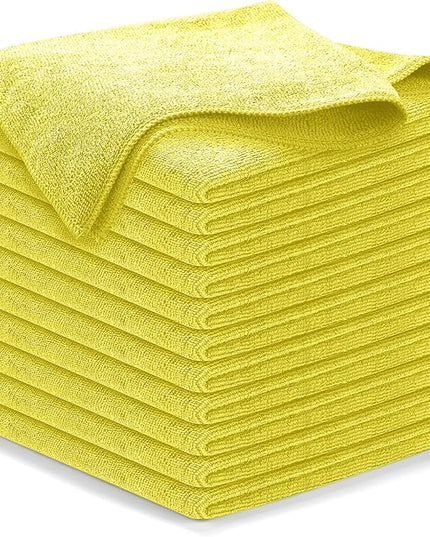 USANOOKS Microfiber Cleaning Cloth Yellow - 12 Pcs 12.5"x12.5" - High Performance - 1200 Washes, Ultra Absorbent Towels Weave Grime & Liquid for Streak-Free Mirror Shine - Car Washing Cloth