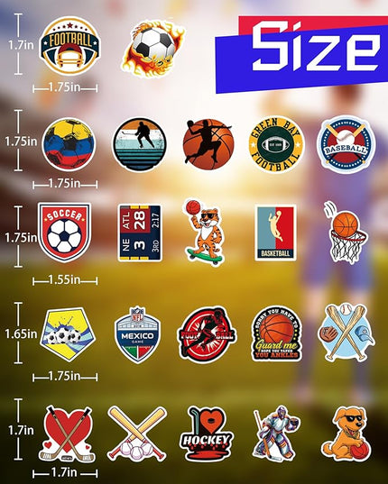 300 Pcs Sport Stickers for Kids, Sport Water Bottle Stickers, Vinyl Waterproof Laptop Sticker for Water Bottle, Bulk Sticker Packs for Boys Kids Classroom Prizes for Elementary Students