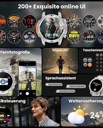 Hwagol Smart Watches for Men (Call/Notification),1.52'' Military Smart Watch, Two Style Kits,Flashlight,100+Sport Modes/Heart Rate/Sleep Monitor/Pedometer (Silver)