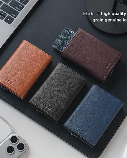 VULKIT Pop up Card Wallet Minimalist Cash Wallets RFID Blocking Leather Smart Credit Card Holder with ID window for Men