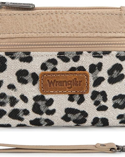 Montana West Wrangler Small Wallet for Women Leopard Print Wristlet Wallets Mini Change Pouch Beige