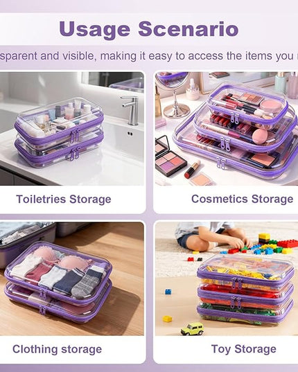 5 Pack Clear Hard Shell Zipper Pouches, TSA Friendly Transparent Design for Toiletries & Electronics, Crush-Resistant Storage for Carry-On Travel (Purple)