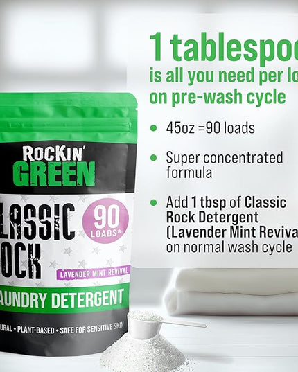 Rockin' Green Classic Rock Laundry Detergent Powder (90 Loads) - All Natural Laundry Detergent - Sensitive Skin Laundry Powder (Lavender Mint Revival)