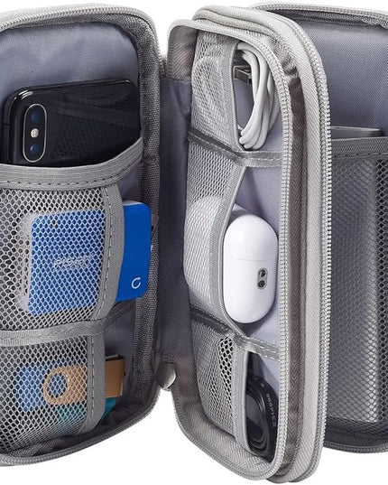 Electronic Organizer Bag, Waterproof Portable Electronic Organizer Travel Accessories Cable Bag Universal Cord Storage Case for CableCord Storage Double Layer - Gray, Large
