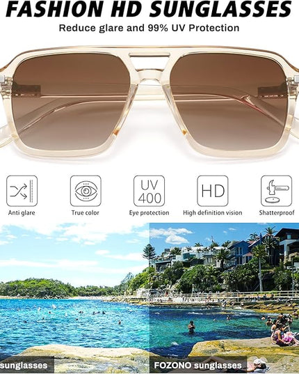 Retro Aviator Sunglasses for Women Men Trendy Classic Square 70s 80s 90s Vintage Shades Double Bridge Aviators FZN813