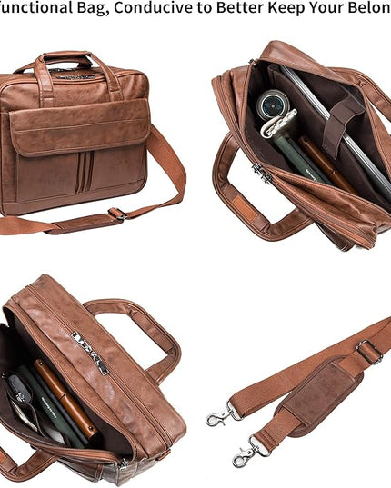 seyfocnia Men's Business Travel Briefcase Leather Handmade Messenger Bags Laptop Bag