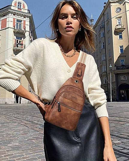 Sling Bag For Women Faux Leather Small Casual Daypack Backpack Fanny Pack Crossbody Chest Bags Purse