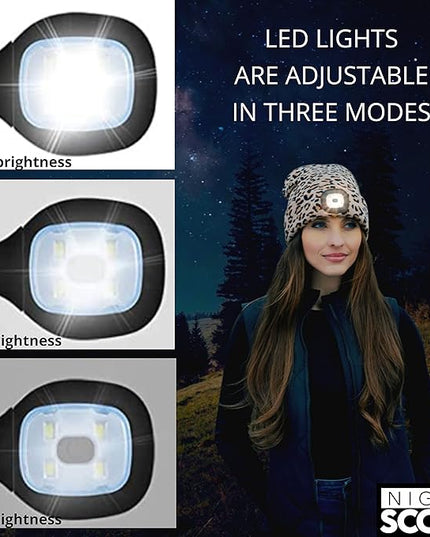 Night Scope Classic Rechargeable LED Warm Knit Beanie Head Light Hat Headlamp for Outdoor Activities