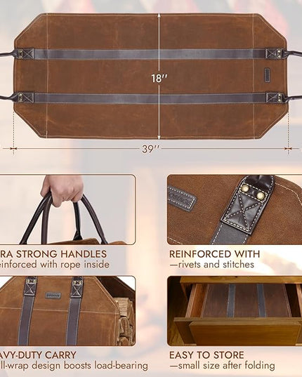 INNO STAGE Canvas Log Carrier Bag,Durable Wood Tote,Fireplace Stove Accessories,Extra Large Firewood Holder with Handles for Camping (Rust)