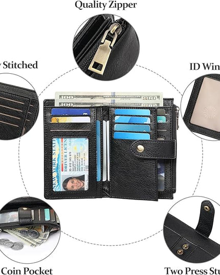 FALAN MULE Small Wallet for Women RIFD Leather Bifold Credit Card Holder with 3 ID Window