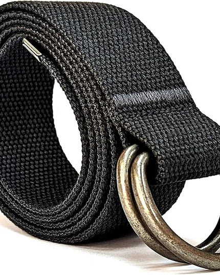 Mens & Womens Canvas Belt with D-ring,Double Ring Belt,Solid Color,Extra Long (49”) 1 1/2" Wide