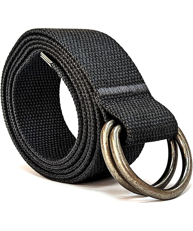 Mens & Womens Canvas Belt with D-ring,Double Ring Belt,Solid Color,Extra Long (49”) 1 1/2" Wide