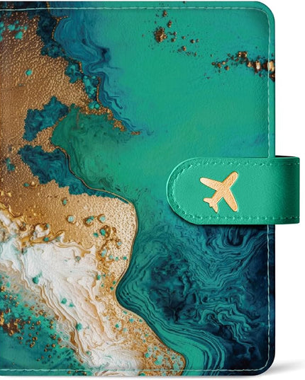 Passport Holder for Travel Essentials, RFID Blocking Leather Cover Wallet with Magnetic Closure, Aesthetic & Cute Passport Book Case for Women and Men - Coastline