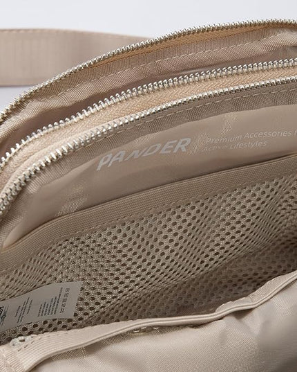 Pander Everywhere Belt Bag for Women, 5 Zipper Pockets Nylon Crossbody Fanny Pack Purse (Raw Linen).