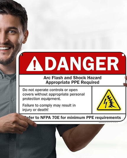 Danger Arc Flash And Shock Hazard Appropriate PPE Required Sign, 12x18 Inches, 55 mil thick HDPS (high density polystyrene), Made in USA by My Sign Center