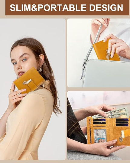 yiijay Small Wallet Women RFID Blocking Leather Bifold Wallet Credit Card Holder for Women Ladies Compact Wallet Mini Purse With Zipper Pocket