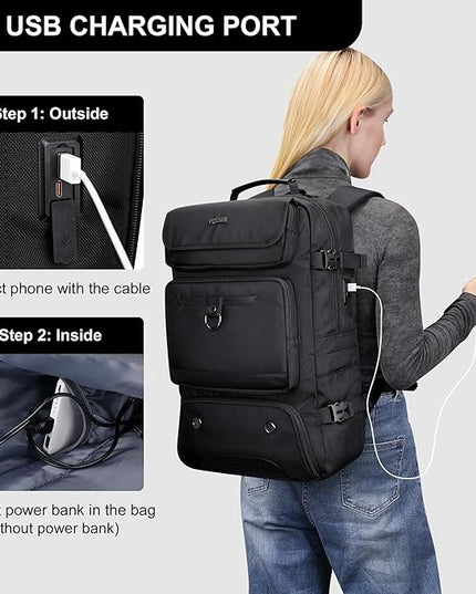 PIJUSHI Carry on Travel Backpack for Women Men Convertible Duffel Bag Backpack Large Luggage Rucksack Fit 16 Inch Laptop(PE039 Black)