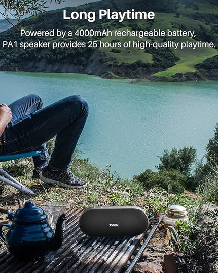 TOZO PA1 Large Bluetooth Speaker, Powerful 2.0 Stereo Sound with Deep Bass, 25H Playtime, IPX7 Waterproof Shower Speaker, Wireless Speaker with App EQ Control, Dual Pairing for Home, Outdoor & Travel