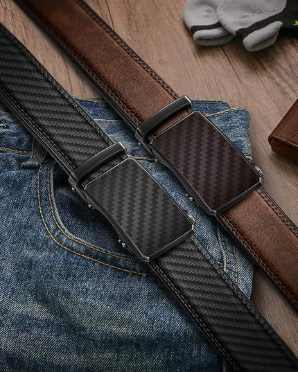 KEMISANT Men Belt 2 Pack, Leather Ratchet Belt Easy Click Slide For Men 1 3/8",Cut for Fit