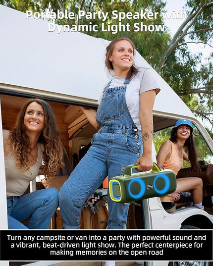 Portable Bluetooth Speaker Wireless,140W Peak Loud Sound with 2 Subwoofers and 2 Tweeters, Plus Bass Boost, IP65 Waterproof Outdoor Speaker, 24H Playtime, RGB Lights, TF/AUX/USB/Mic Input, Large Party
