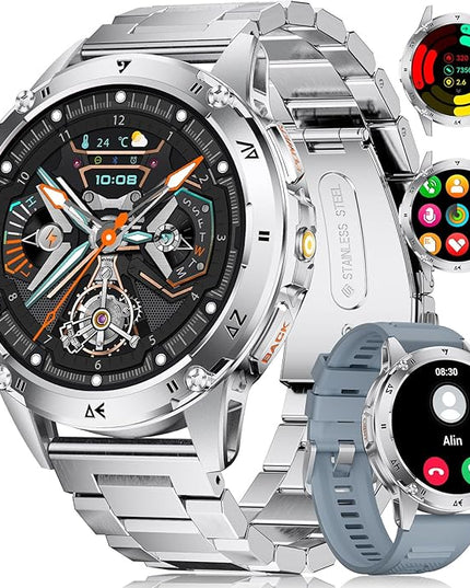 LIGE Military Smart Watch for Men iPhone Android 1.43" HD Amoled Rugged 110+ Sport Modes IP68 Waterproof Answer/Make Call Fitness Running Heart Rate Blood Pressure Health Mens Smartwatch