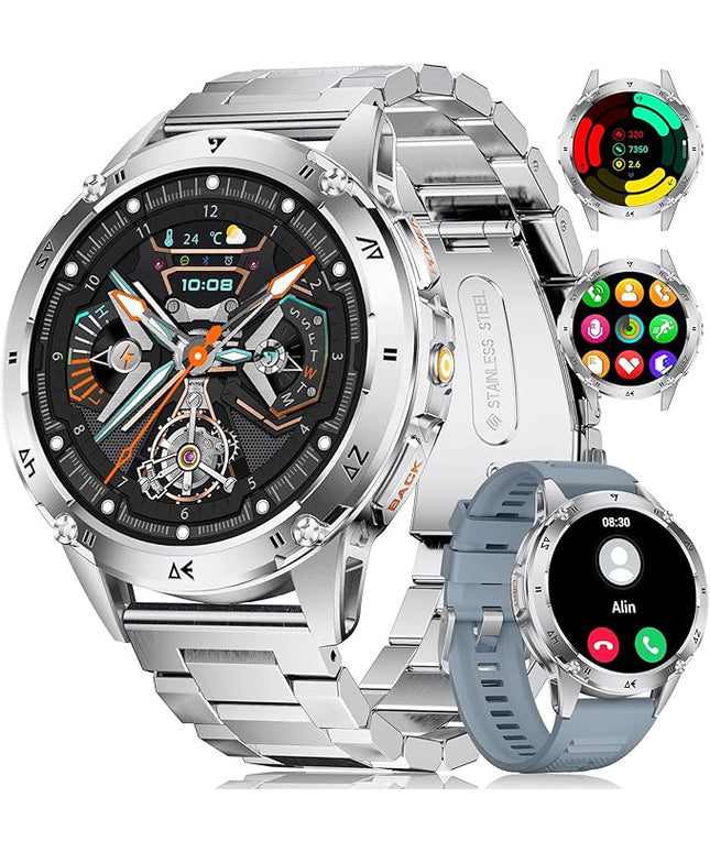 LIGE Military Smart Watch for Men iPhone Android 1.43" HD Amoled Rugged 110+ Sport Modes IP68 Waterproof Answer/Make Call Fitness Running Heart Rate Blood Pressure Health Mens Smartwatch
